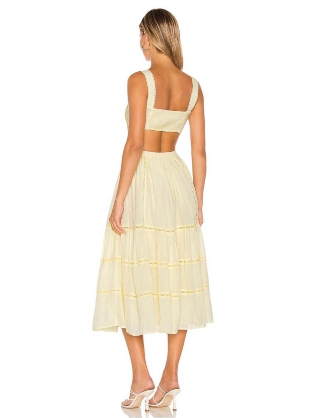 Tularosa Pale Yellow Lace-Trim Midi Dress - Picture 2 of 6